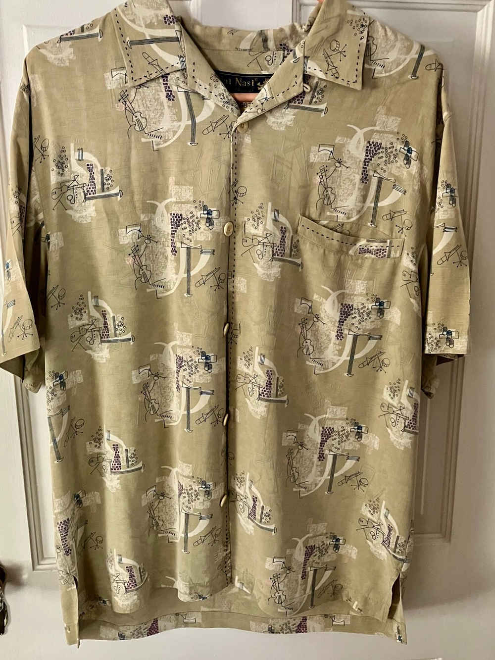 Nat Nast Vintage-Style Men's Silk Party Shirt Short Sleeve Hipster Print